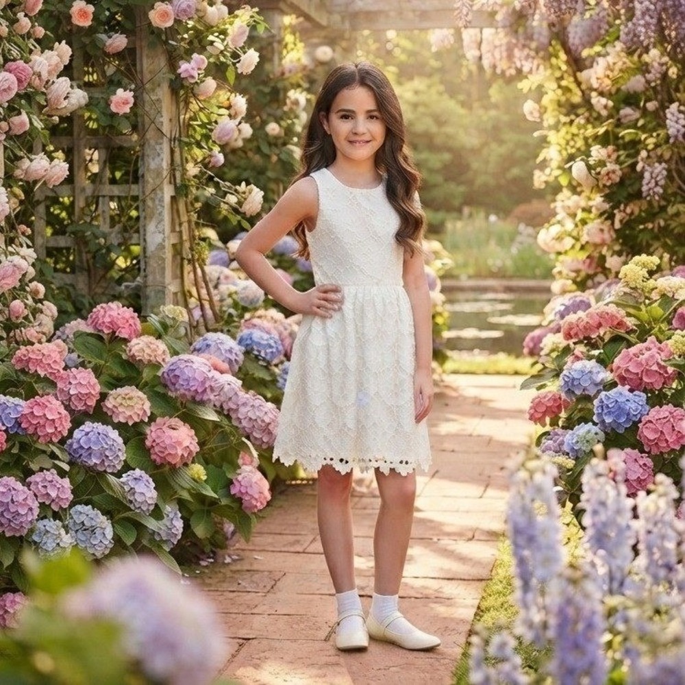 NWT Formal Ivory White Lace Floral Sleeveless Dress Flower Girl Wedding Size 14